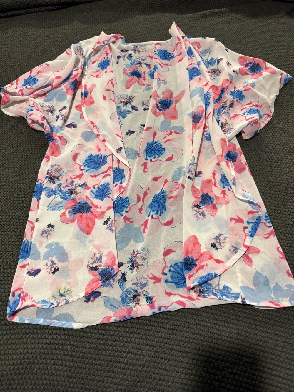 Floral Open-Front Kimono Top - Pink & Blue